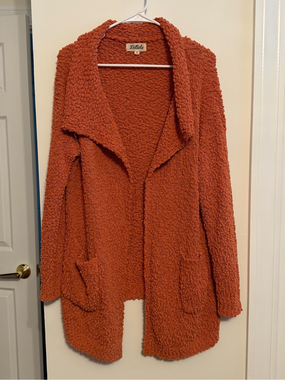 Listicle Textured‎ Open-Front Cardigan - Burnt Orange Small oversized